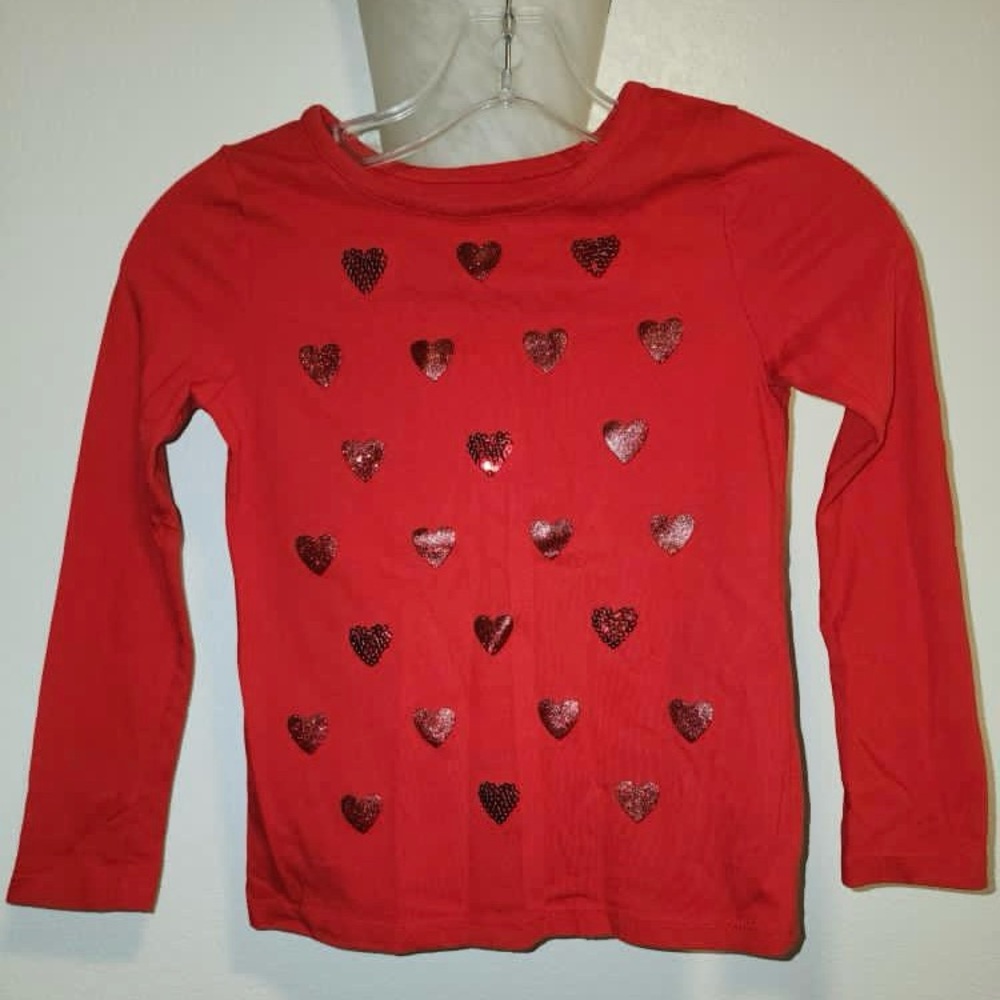 Red Heart Sequin and Glitter Long Sleeve Red Shirt - Size L 6X - Red Girls Top